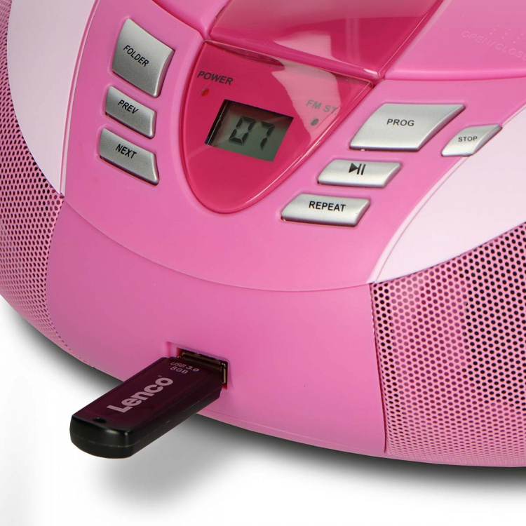 Lenco Bærbar FM-radio CD- og USB-afspiller Pink