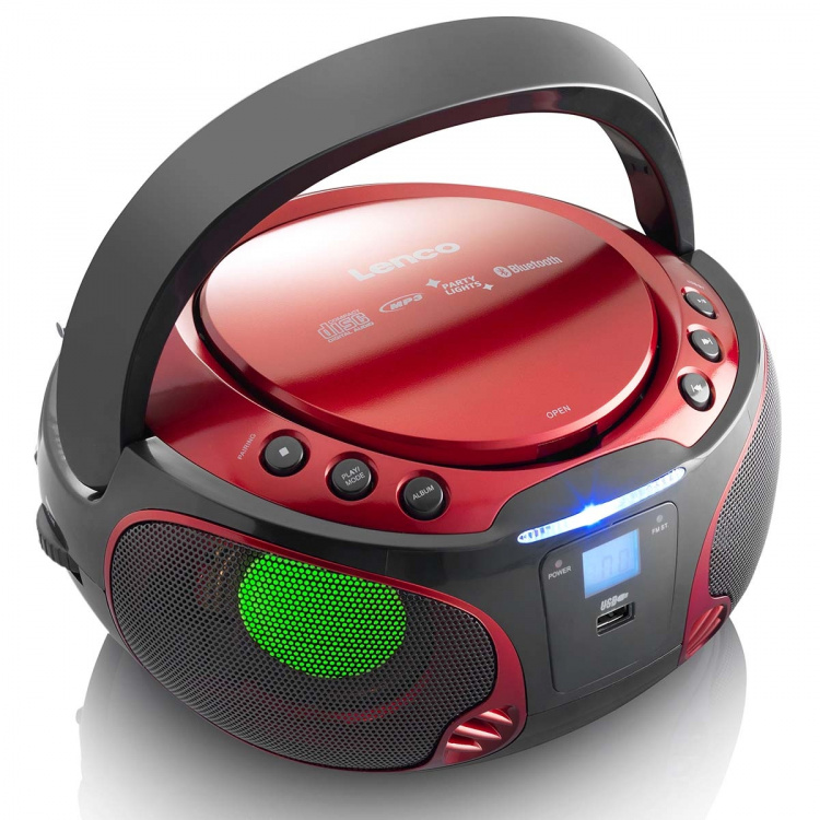 Lenco Bærbar FM-radio CD / MP3 / USB / Bluetooth-afspiller® med LED-belysning rød