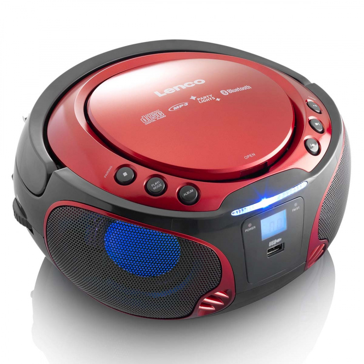 Lenco Bærbar FM-radio CD / MP3 / USB / Bluetooth-afspiller® med LED-belysning rød
