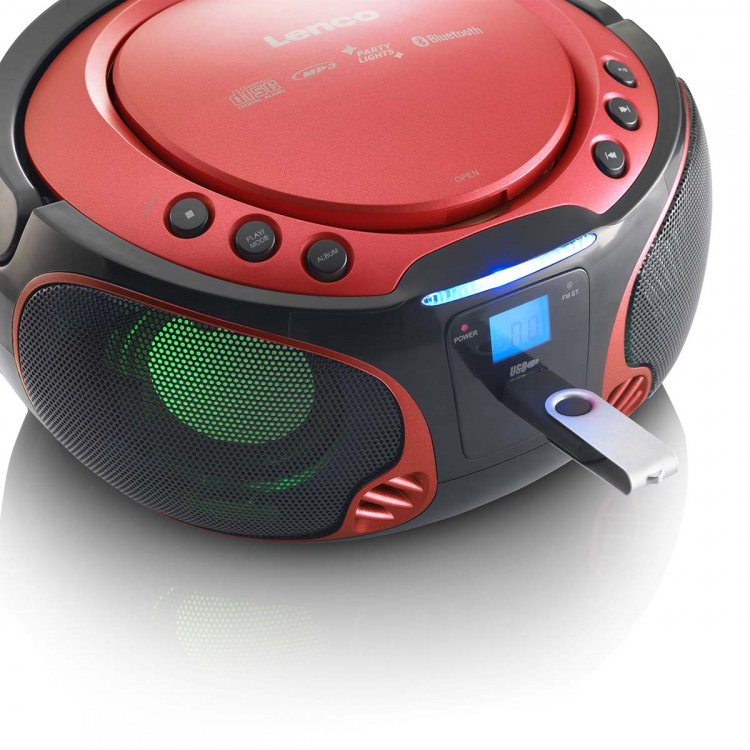 Lenco Bærbar FM-radio CD / MP3 / USB / Bluetooth-afspiller® med LED-belysning rød