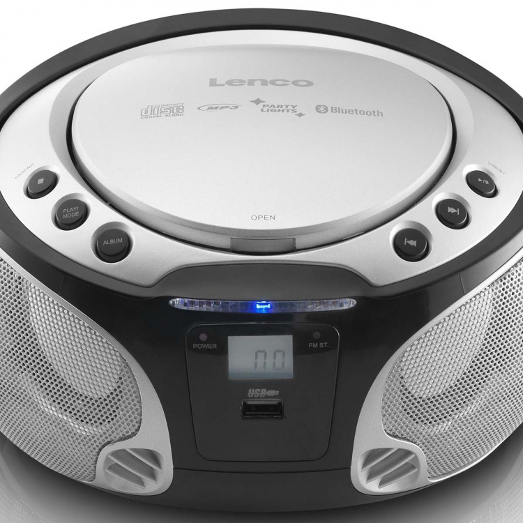 Lenco Bærbar FM-radio CD / MP3 / USB / Bluetooth-afspiller® med LED-belysning Sølv