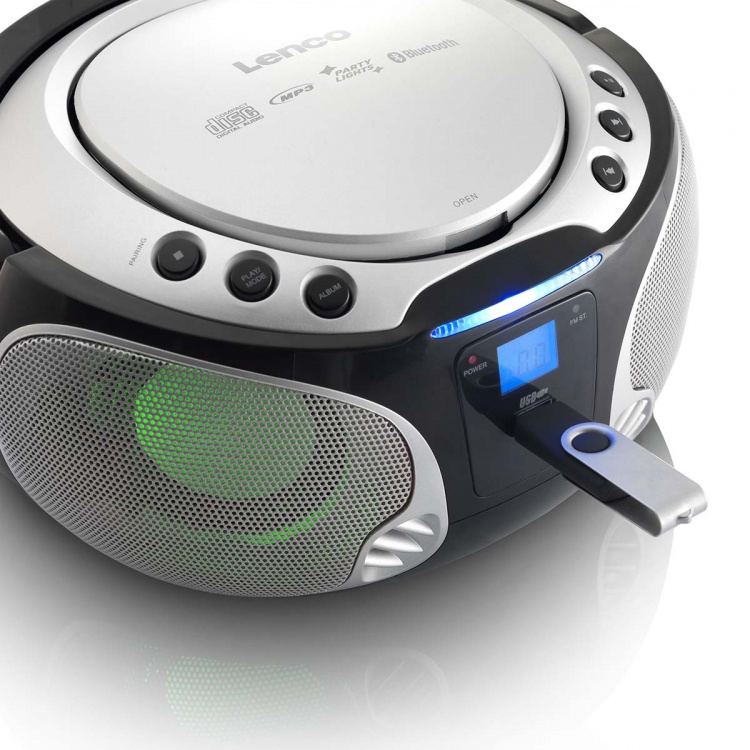 Lenco Bærbar FM-radio CD / MP3 / USB / Bluetooth-afspiller® med LED-belysning Sølv