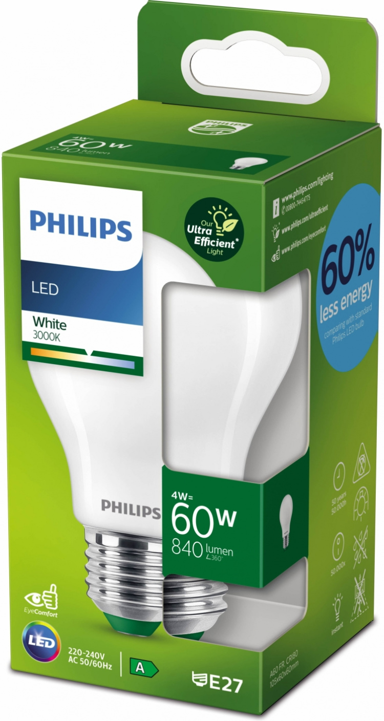 Philips Ultra Efficient LED-lampa, E27, 3000 K, 840 lm