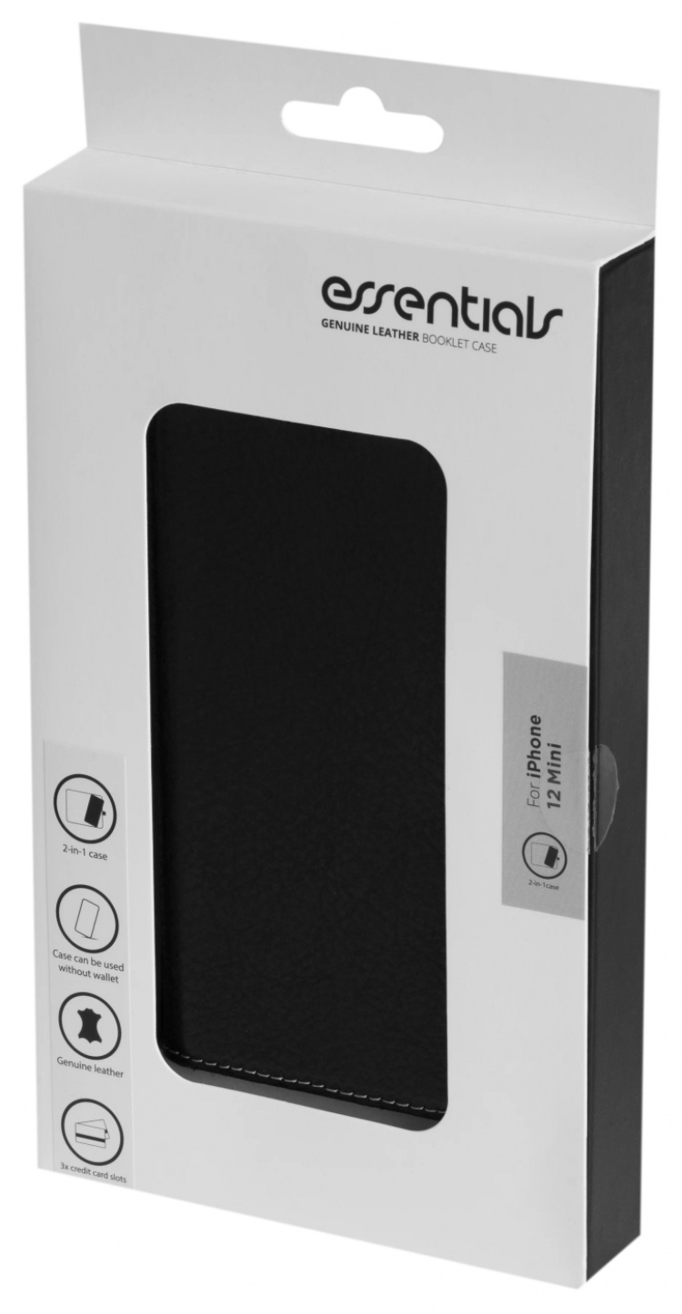 Essentials iPhone 12 mini leather wallet, detachable, Black