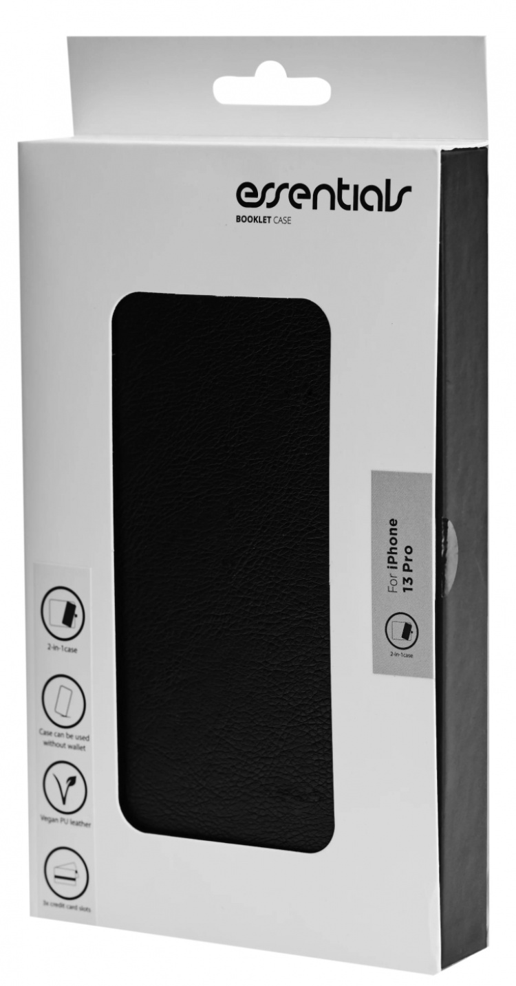 Essentials iPhone 13 Pro PU wallet, detachable, 3 card, Black