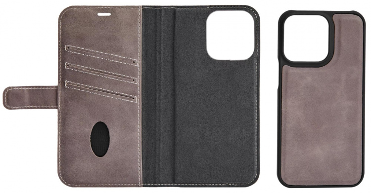 Essentials iPhone 13 Mini leather wallet, detachable, Grey