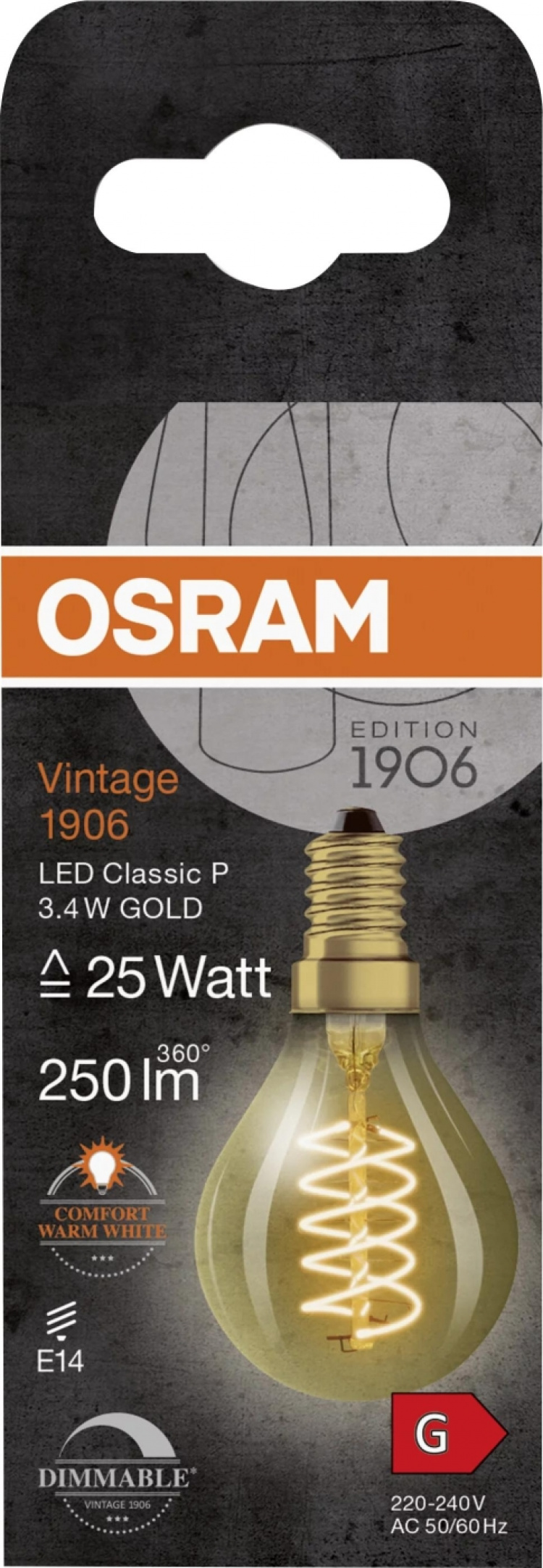 Osram 1906 LED miba gold sp fil ul th 3,4W/822 (25W) E14 dim