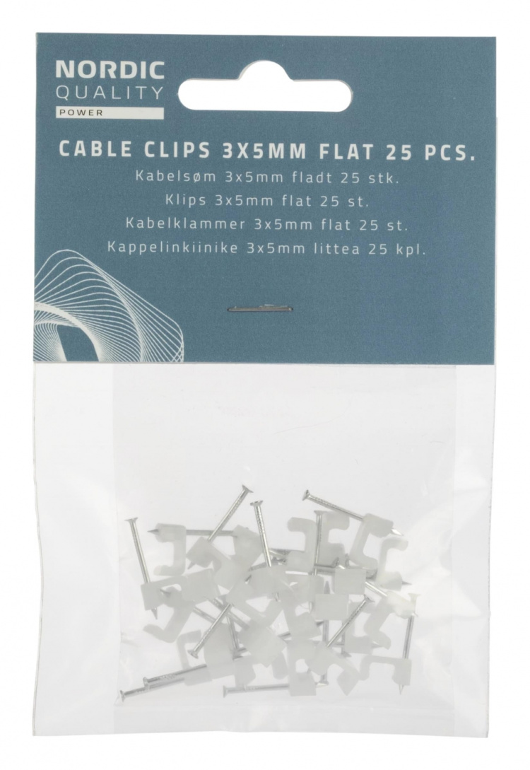 Nordic Quality Kabelklipps 3x5mm, Neutral, 25 st