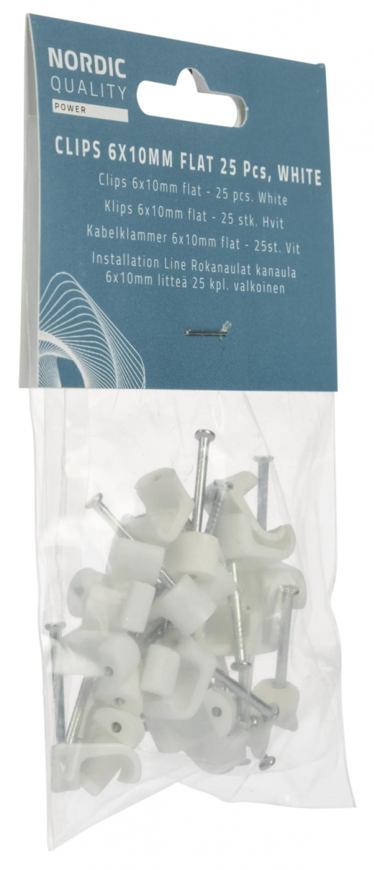 Nordic Quality Kabelklipps platt 6x10mm, Vit, 25 st