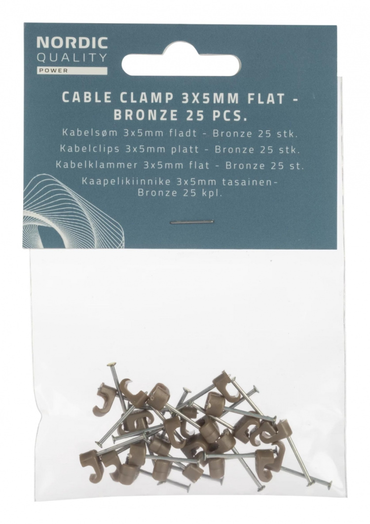 Nordic Quality Kabelklipps 3x5mm, Brons, 25 st