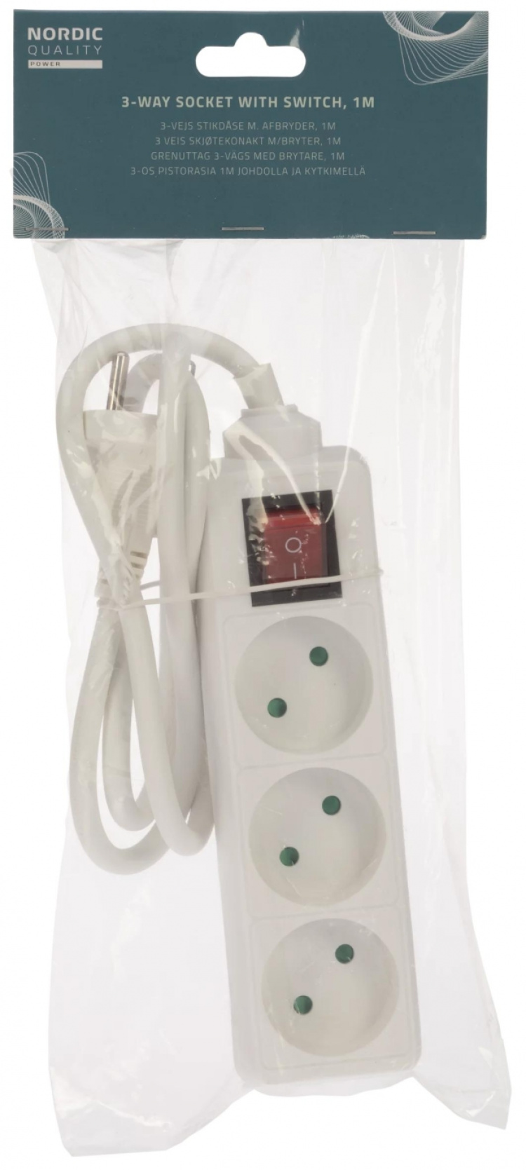 Nordic Quality 3-vägs kontakt m/brytare (D), 1m