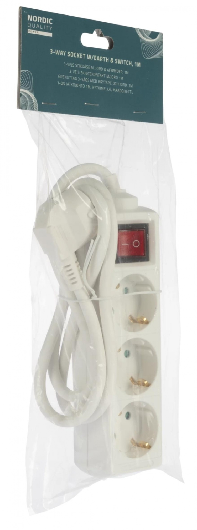 Nordic Quality Grenuttag 3-vägs med brytare och jord, 1m