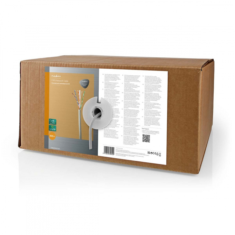 Nedis Netværkskabel Roll | CAT6 | Stranded | U/UTP | CCA | 305.0 m | Indendørs | Runde | PVC | Grå | Trækboks