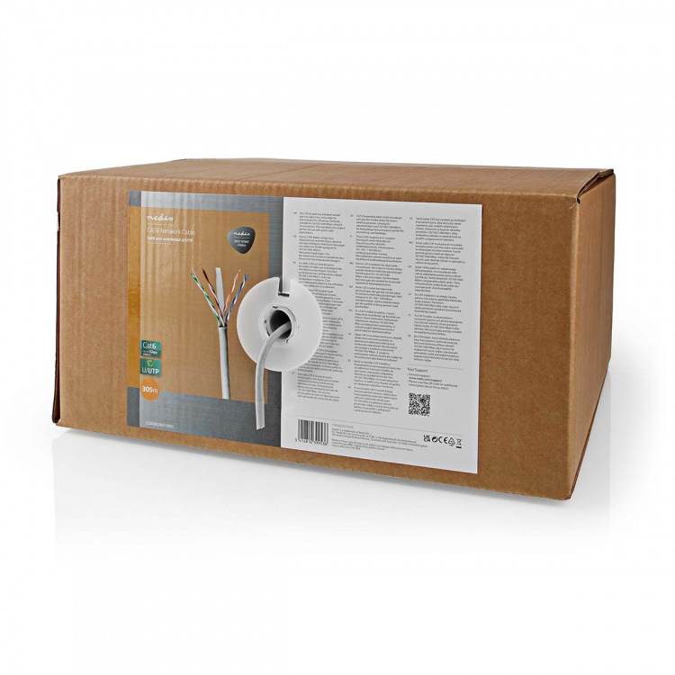 Nedis Netværkskabel Roll | CAT6 | Solid | U/UTP | CCA | 305.0 m | Indendørs | Runde | PVC | Grå | Trækboks