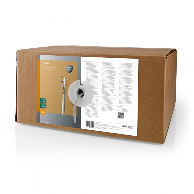 Nedis Netværkskabel Roll | CAT6 | Stranded | S/FTP | CCA | 305.0 m | Indendørs | Runde | PVC | Grå | Trækboks