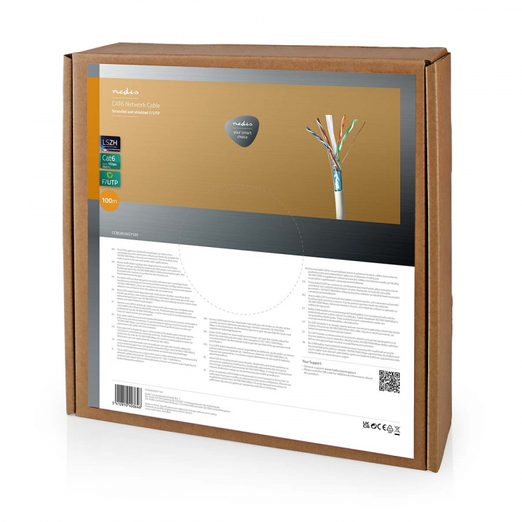 Nedis Netværkskabel Roll | CAT6 | Stranded | F/UTP | Kobber | 100.0 m | Indendørs | Runde | LSZH | Grå | Trækboks