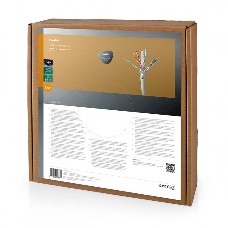 Nedis Netværkskabel Roll | CAT6 | Stranded | S/FTP | Kobber | 100.0 m | Indendørs | Runde | LSZH | Grå | Trækboks