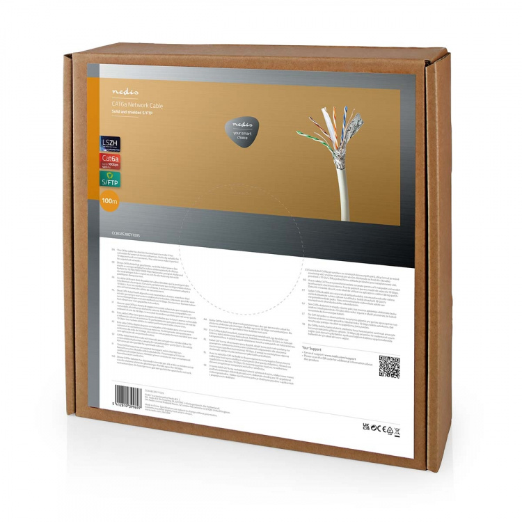 Nedis Netværkskabel Roll | CAT6a | Solid | SF/UTP | Kobber | 100.0 m | Indendørs | Runde | LSZH | Grå | Gaveæske