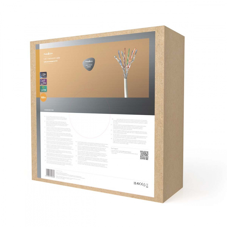 Nedis Netværkskabel Roll | CAT7 | Solid | S/FTP | Kobber | 100.0 m | Indendørs | Runde | LSZH | Grå | Gaveæske