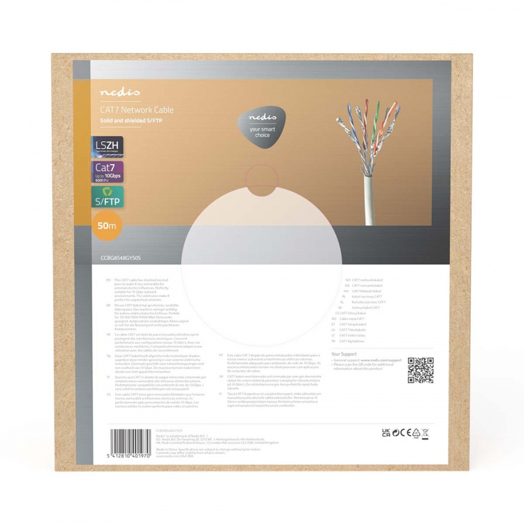 Nedis Netværkskabel Roll | CAT7 | Solid | S/FTP | Kobber | 50.0 m | Indendørs | Runde | LSZH | Grå | Trækboks