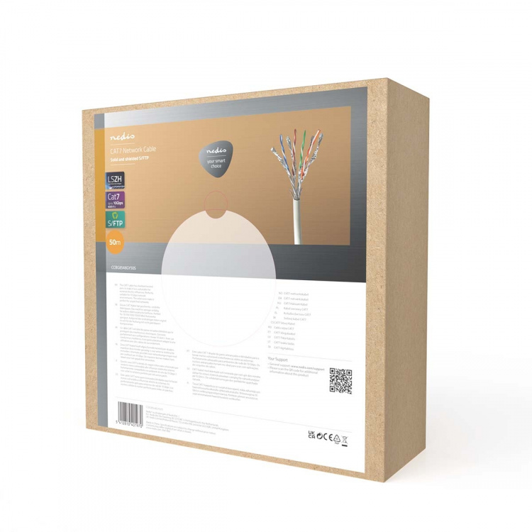 Nedis Netværkskabel Roll | CAT7 | Solid | S/FTP | Kobber | 50.0 m | Indendørs | Runde | LSZH | Grå | Trækboks