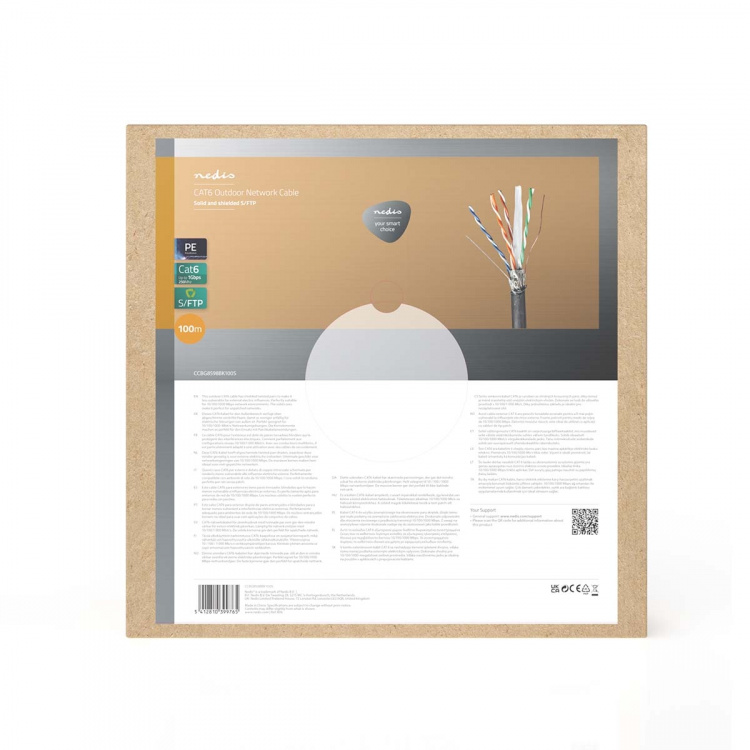 Nedis Netværkskabel Roll | CAT6 | Solid | S/FTP | Kobber | 100.0 m | Udendørs | Runde | PE | Sort | Trækboks