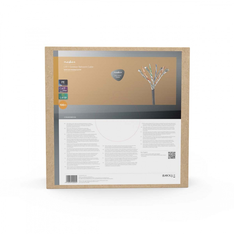 Nedis Netværkskabel Roll | CAT7 | Solid | S/FTP | Kobber | 100.0 m | Udendørs | Runde | PE | Sort | Trækboks