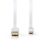 Nedis USB-kabel | USB 2.0 | USB-A Han | USB Micro-B han | 480 Mbps | Guldplateret | 1.00 m | Fladt | PVC | Hvid | Plastikpose
