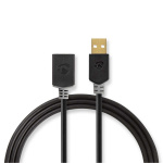 Nedis USB-kabel | USB 2.0 | USB-A Han | USB-A Hun | 480 Mbps | Guldplateret | 3.00 m | Runde | PVC | Antracit | Box