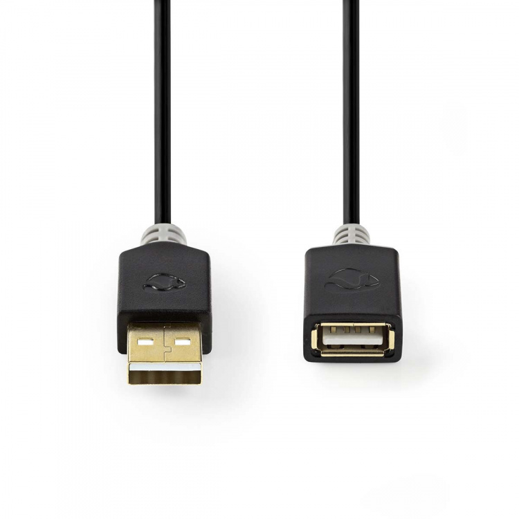 Nedis USB-kabel | USB 2.0 | USB-A Han | USB-A Hun | 480 Mbps | Guldplateret | 3.00 m | Runde | PVC | Antracit | Box