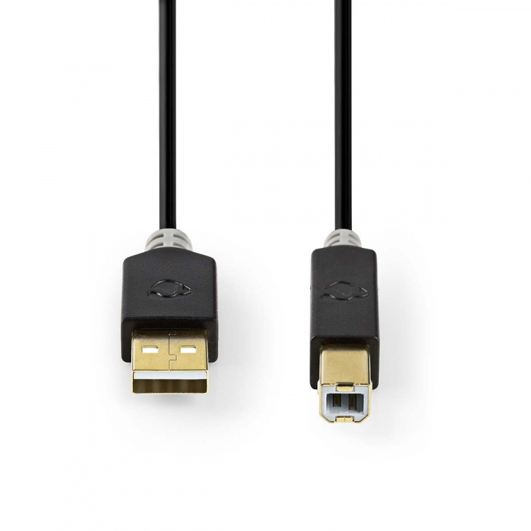 Nedis USB-kabel | USB 2.0 | USB-A Han | USB-B han | 480 Mbps | Guldplateret | 3.00 m | Runde | PVC | Antracit | Window Box