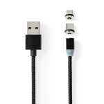 Nedis USB-kabel | USB 2.0 | USB-A Han | USB Micro-B han / USB-C™ Han | 10 W | No Data Transfer | Nikkelplateret | 2.00 m | Runde | Nylon | Sort | Box