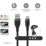 Nedis USB-kabel | USB 2.0 | USB-A Han | USB-C™ Han | 15 W | 480 Mbps | Nikkelplateret | 1.50 m | Runde | Silikone | Sort | Box