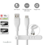 Nedis USB-kabel | USB 2.0 | USB-A Han | USB-C™ Han | 15 W | 480 Mbps | Nikkelplateret | 1.50 m | Runde | Silikone | Hvid | Box