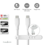 Nedis USB-kabel | USB 2.0 | USB-C™ Han | USB-C™ Han | 60 W | 480 Mbps | Nikkelplateret | 1.50 m | Runde | Silikone | Hvid | Box