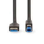 Nedis USB-kabel | USB 3.2 Gen 1 | USB-A Han | USB-B han | 5 Gbps | Nikkelplateret | 2.00 m | Runde | PVC | Sort | Box