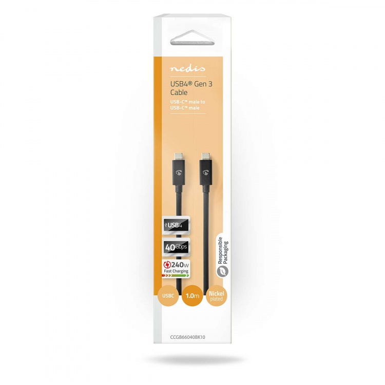 Nedis USB-kabel | USB 4.0 Gen 3x2 | USB-C™ Han | USB-C™ Han | 240 W | 8K@60Hz | 40 Gbps | Nikkelplateret | 1.00 m | Runde | PVC | Sort | Box