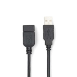 Nedis USB-kabel | USB 2.0 | USB-A Han | USB-A Hun | 480 Mbps | Nikkelplateret | 2.00 m | Runde | PVC | Sort | Label