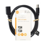 Nedis USB-kabel | USB 2.0 | USB-A Han | USB-A Hun | 480 Mbps | Nikkelplateret | 2.00 m | Runde | PVC | Sort | Label