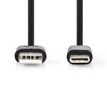 Nedis USB-kabel | USB 2.0 | USB-A Han | USB-C™ Han | 5 W | 480 Mbps | Nikkelplateret | 2.00 m | Runde | PVC | Sort | Label