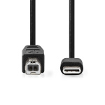 Nedis USB-kabel | USB 2.0 | USB-C™ Han | USB-B han | 480 Mbps | Nikkelplateret | 1.00 m | Runde | PVC | Sort | Label