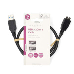 Nedis USB-kabel | USB 3.2 Gen 1 | USB-A Han | USB Micro-B han | 5 Gbps | Nikkelplateret | 0.50 m | Runde | PVC | Sort | Label