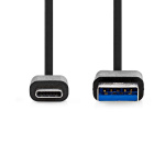 Nedis USB-kabel | USB 3.2 Gen 1 | USB-A Han | USB-C™ Han | 15 W | 5 Gbps | Nikkelplateret | 1.00 m | Runde | PVC | Sort | Label
