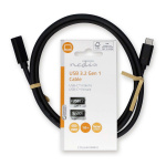 Nedis USB-kabel | USB 3.2 Gen 1 | USB-C™ Han | USB-C™ Hun | 60 W | 4K@60Hz | 5 Gbps | Nikkelplateret | 1.00 m | Runde | PVC | Sort | Label