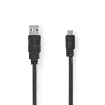 Nedis USB-kabel | USB 2.0 | USB-A Han | USB Micro-B han | 480 Mbps | Nikkelplateret | 1.00 m | Fladt | PVC | Sort | Konvolut