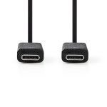 Nedis USB-kabel | USB 3.2 Gen 2 | USB-C™ Han | USB-C™ Han | 15 W | 10 Gbps | Nikkelplateret | 1.00 m | Runde | PVC | Sort | Mærke