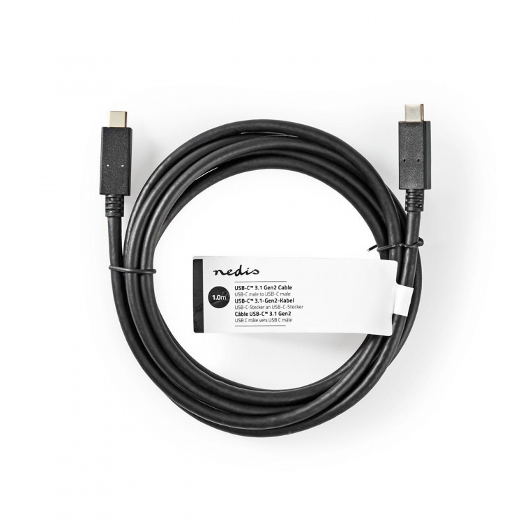 Nedis USB-kabel | USB 3.2 Gen 2 | USB-C™ Han | USB-C™ Han | 15 W | 10 Gbps | Nikkelplateret | 1.00 m | Runde | PVC | Sort | Mærke