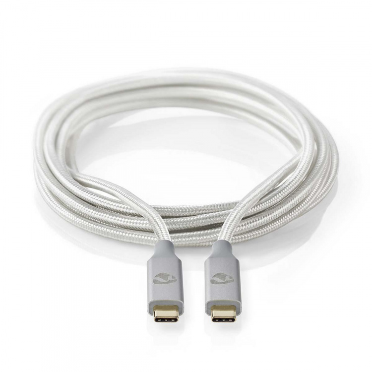 Nedis USB-kabel | USB 3.2 Gen 2x2 | USB-C™ Han | USB-C™ Han | 100 W | 4K@60Hz | 20 Gbps | Guldplateret | 2.00 m | Runde | Flettet / Nylon | Sølv | Cover Window Box Nedis USB-kabel | USB 3.2 Gen 2x2 | USB-C™ Han | USB-C™ Han | 100 W | 4K@60Hz | 20 Gbps | Guldplateret | 2.00 m | Runde | Flettet / Nylon | Sølv | Cover Window Box
