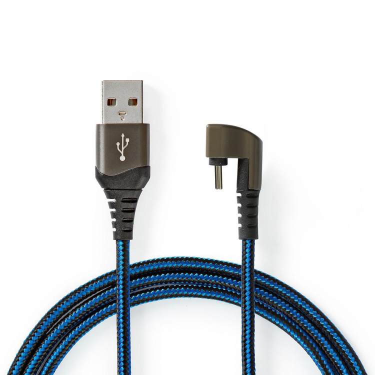 Nedis USB-kabel | USB 2.0 | USB-A Han | USB-C™ Han | 480 Mbps | Guldplateret | 2.00 m | Runde | Flettet / Nylon | Blå / Sort | Cover Window Box