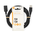Nedis USB-kabel | USB 2.0 | USB-A Han | USB-A Hun | 480 Mbps | Nikkelplateret | 3.00 m | Runde | PVC | Sort | Label